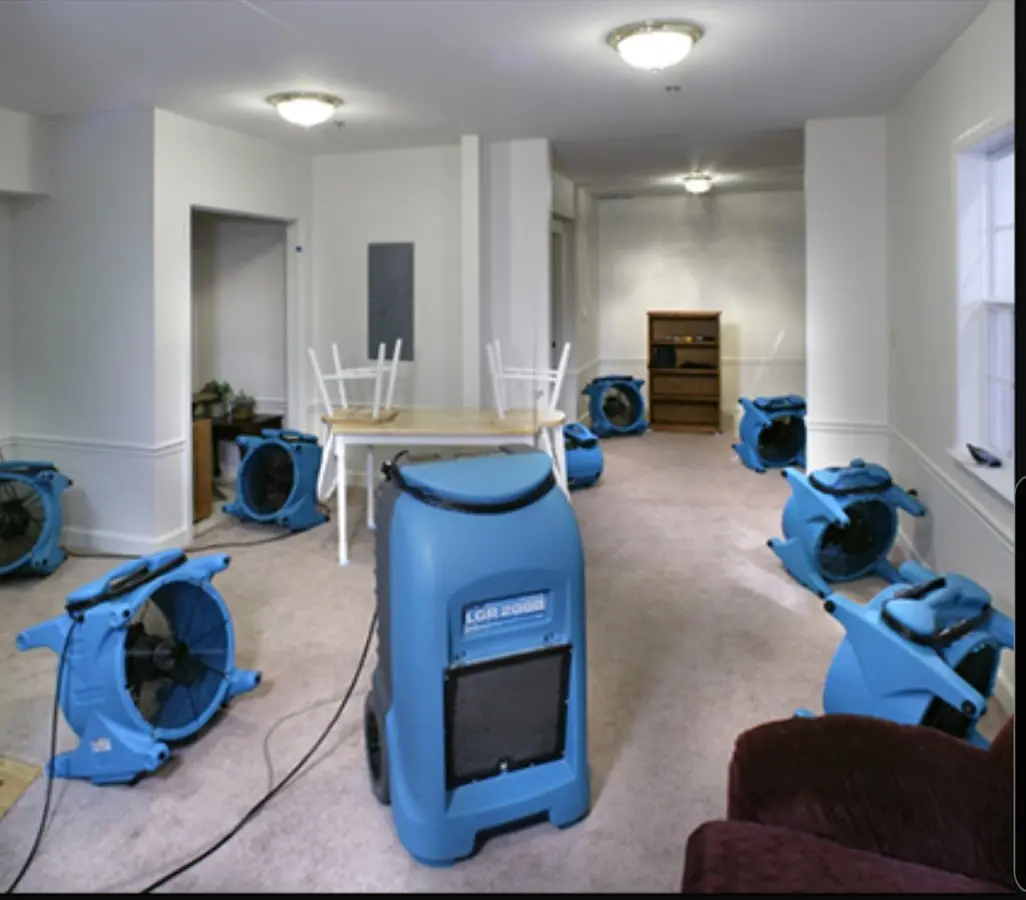 Air movers and dehumidifier setup for Water Damage Restoration in East Nottingham